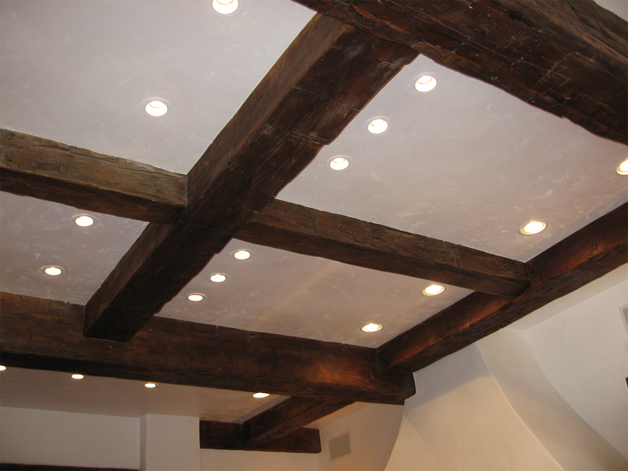 Hand hewn beams on a tall celling