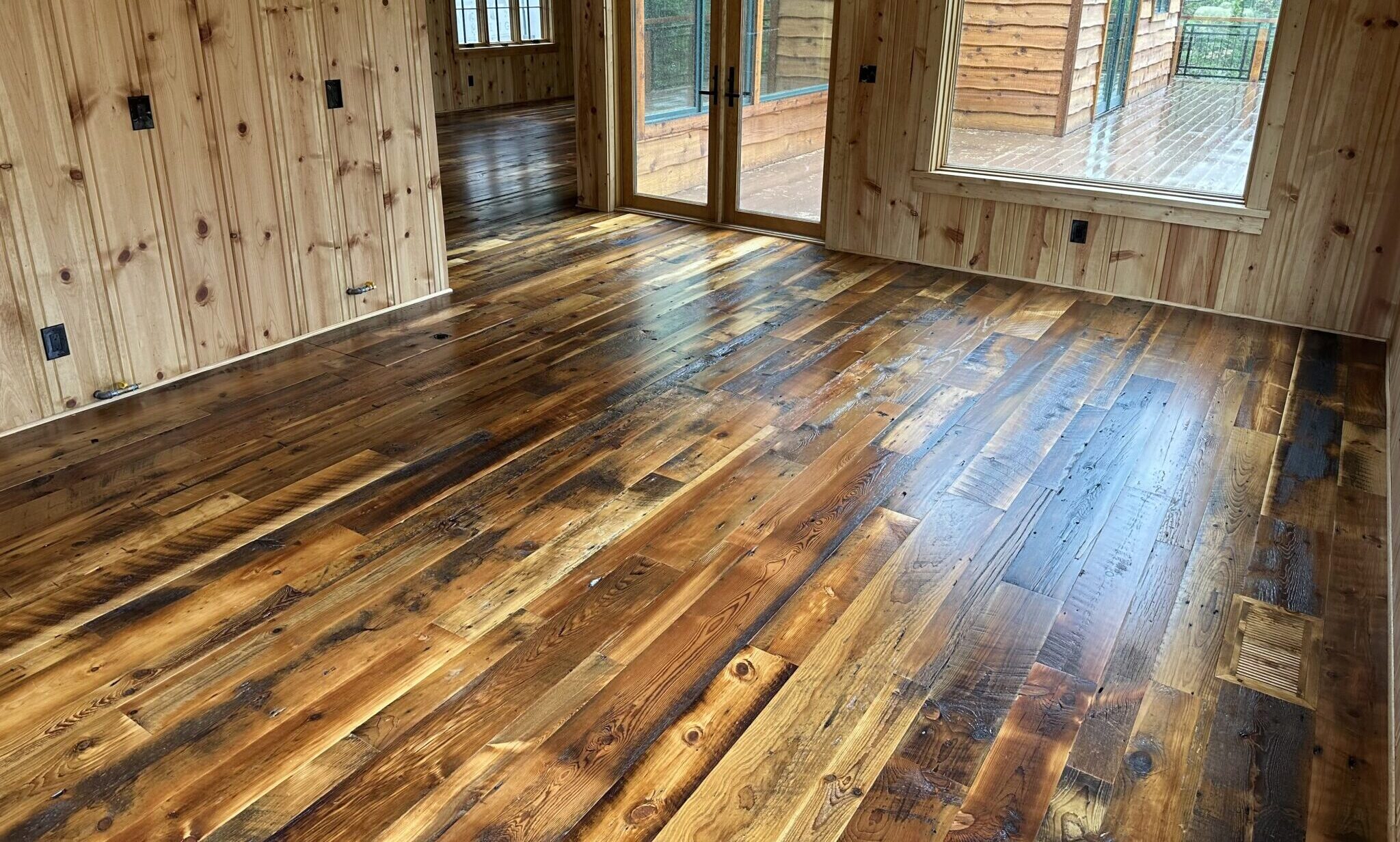 Hardwood floors in a cabin, made from tobacco wood